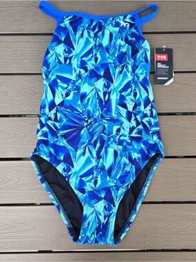 TYR Women's Durafast Blue/Green Crystallized Diamondfit Swimsuit Sz 34 New